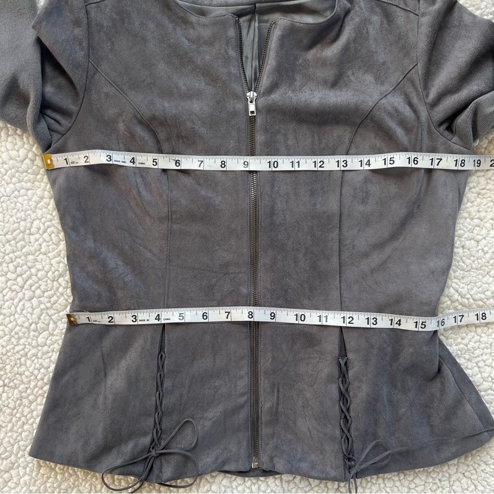 KUT from the Kloth Grey Faux Suede Peplum Lace-Up Jacket Blazer Size S - Picture 8 of 14